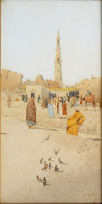 Orientalist Market Scene with Minaret