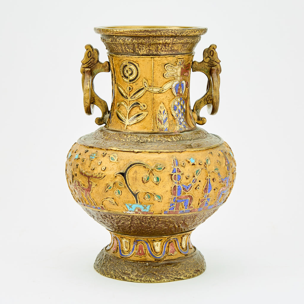 Asian Gilt-Bronze and Champlevé Enamel Twin-Handled Vase, 20th Century