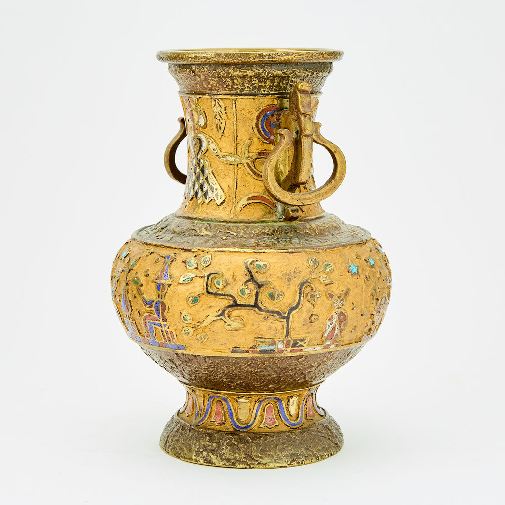 Asian Gilt-Bronze and Champlevé Enamel Twin-Handled Vase, 20th Century