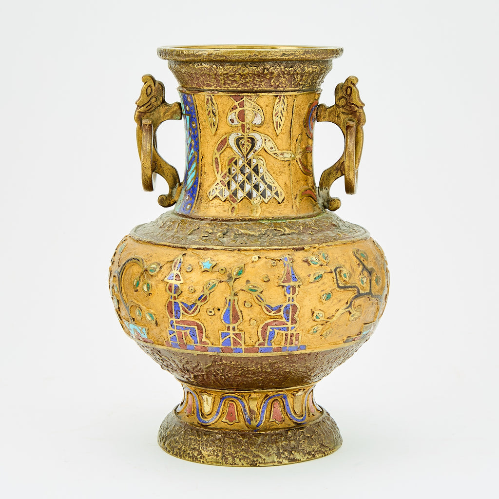 Asian Gilt-Bronze and Champlevé Enamel Twin-Handled Vase, 20th Century