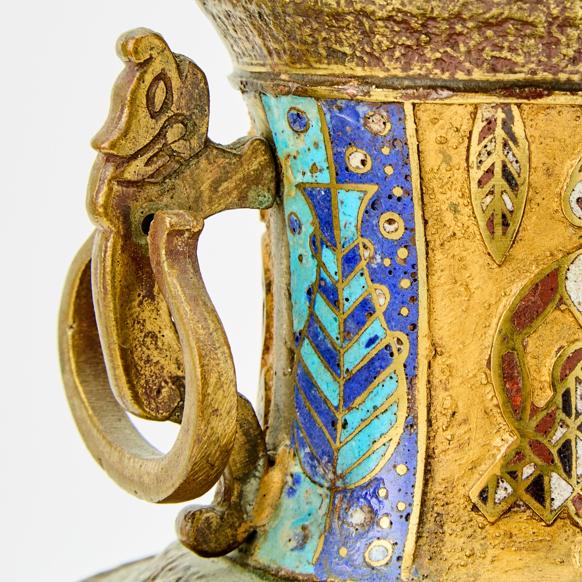 Asian Gilt-Bronze and Champlevé Enamel Twin-Handled Vase, 20th Century