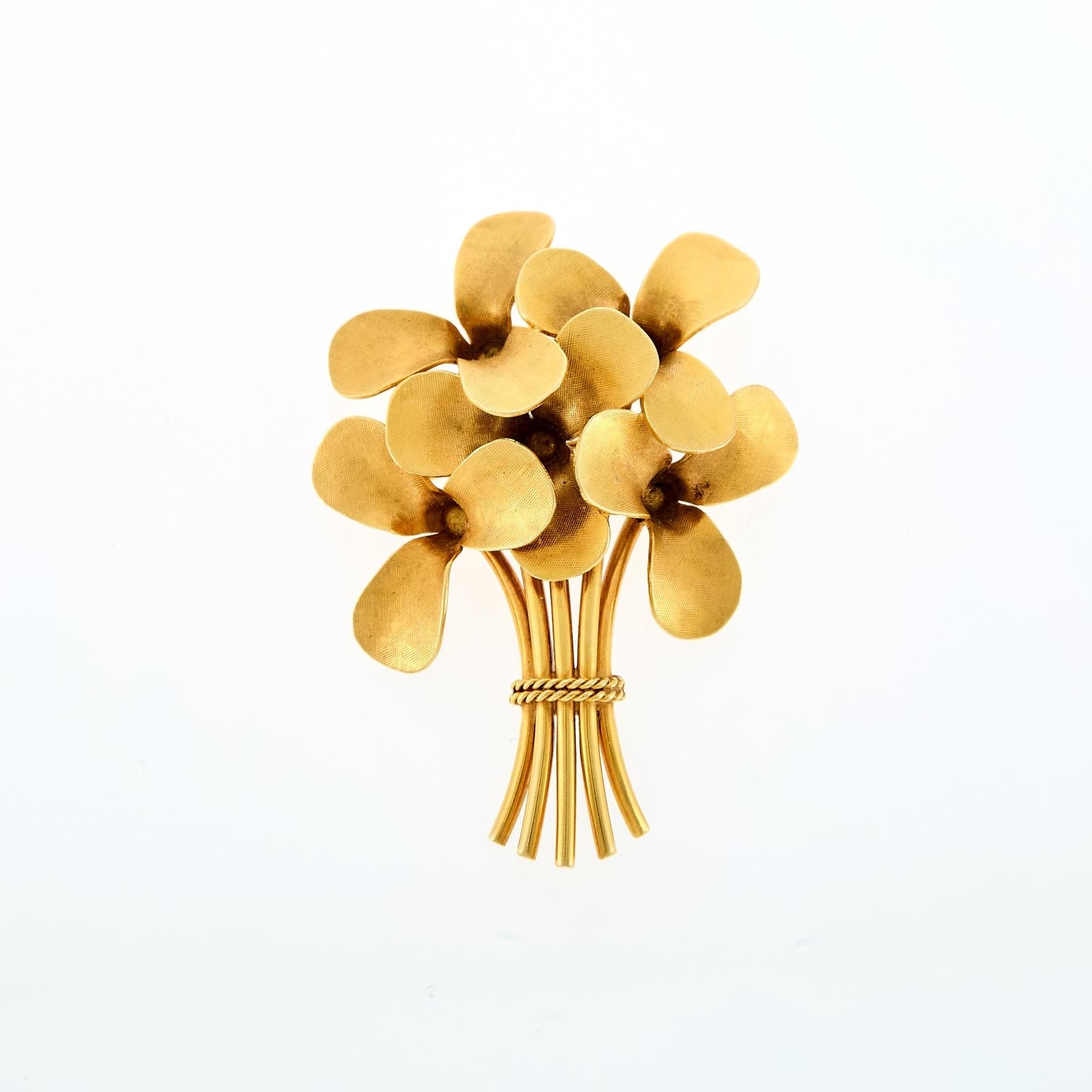 14K Gold Textured Floral Pin