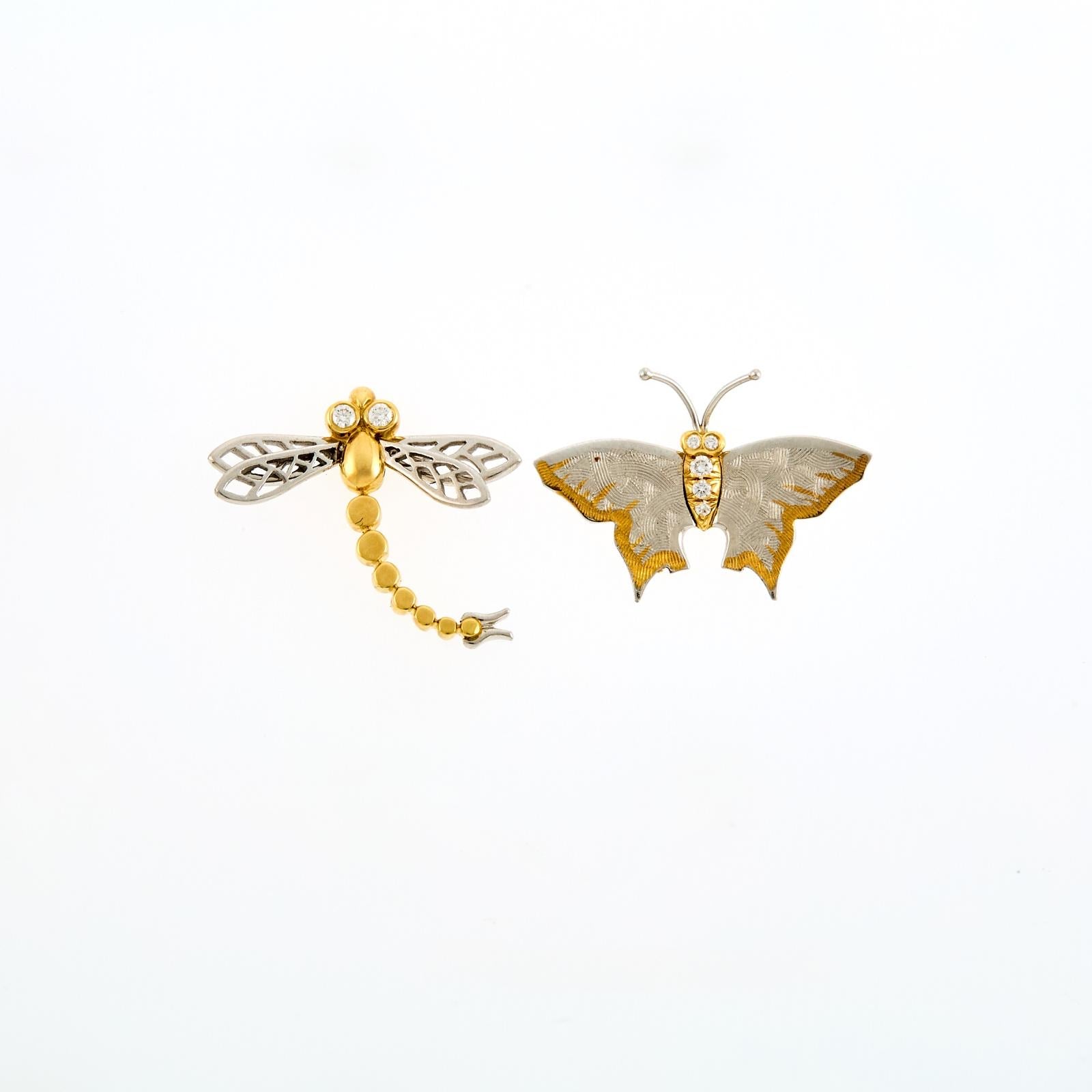 Pair of 18k Gold Insect Brooches with Diamonds